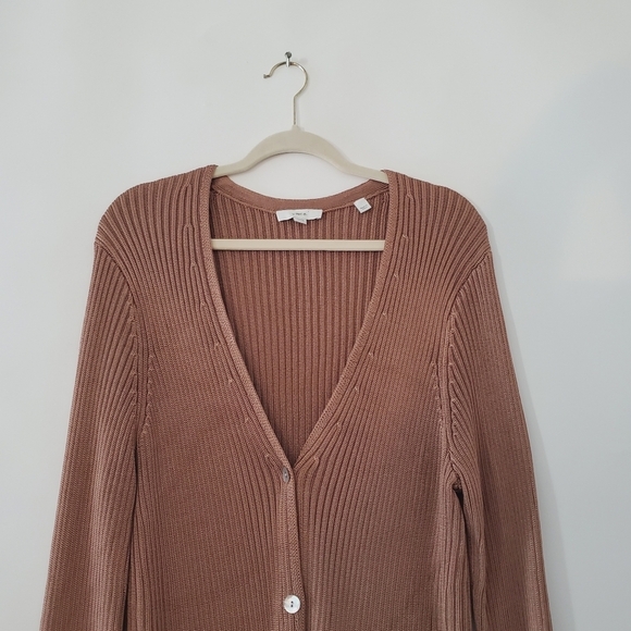 Vince Ribbed Button Front Cardigan Size 1X Long Sleeve Stretch Sweater Preppy - Picture 4 of 14